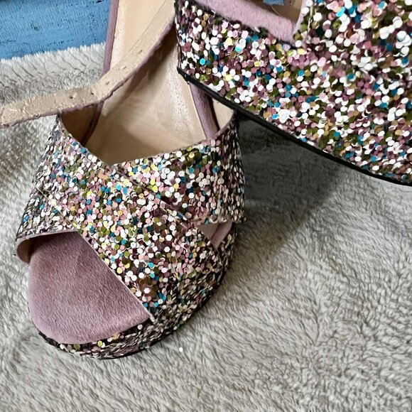 Qupid Multi Glitter Pink Chunky Heels - Picture 10 of 11